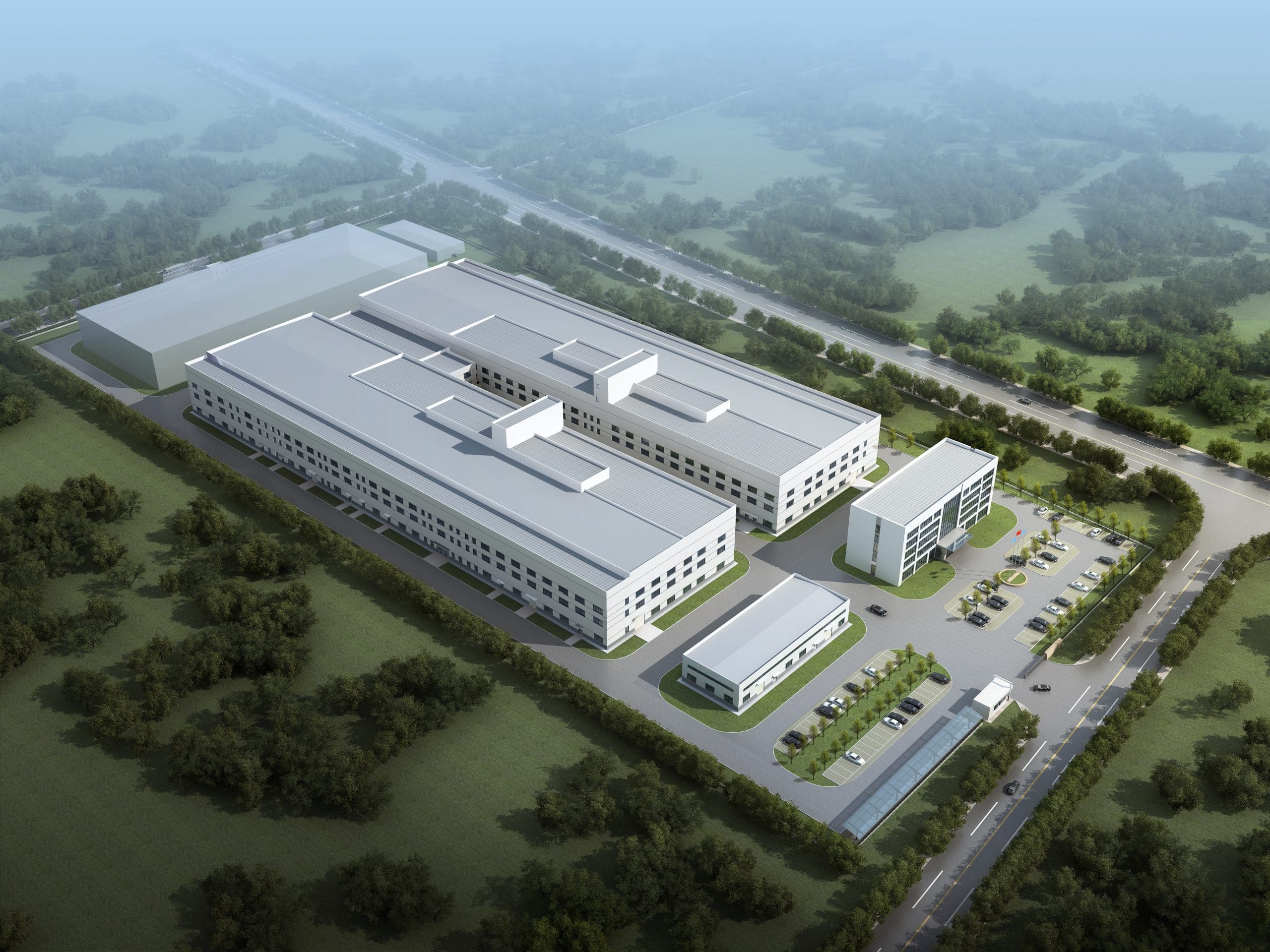 Aerial rendering of the Xenith Technology factory campus