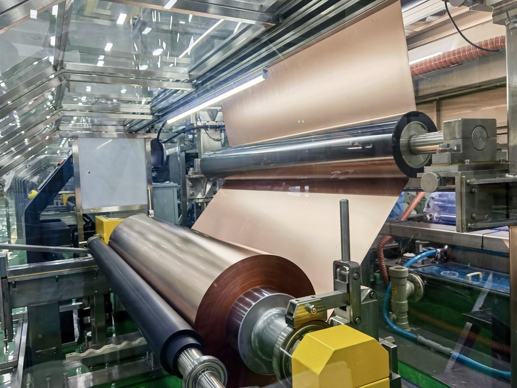 Battery copper foil on a production line